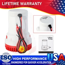 Rule 02 Bilge Pump 1500 GPH Marine 12V DC Non-Automatic 1-1/8" Boat Submersible