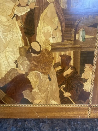 Jesus Marquetry 21” x 23” Religious Wood Picture Of Jesus & Others - Picture 5 of 24