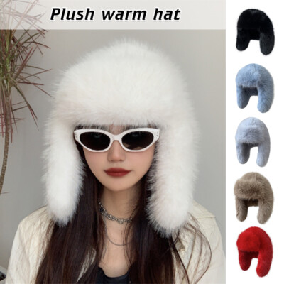 Plush Imitation Fox Fur Lei Feng Winter Hat Ski Warm Fur Furry Ear
