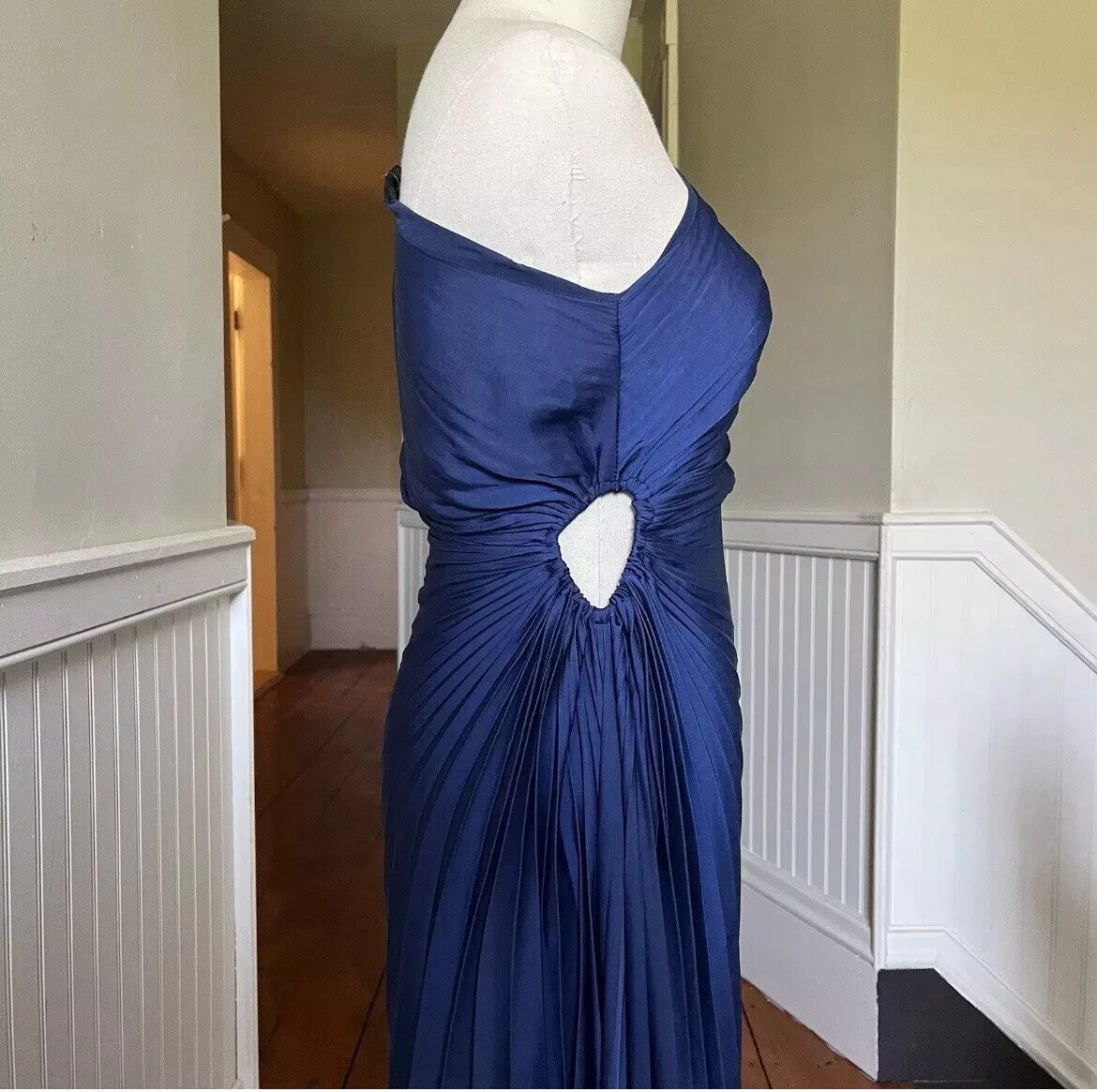 House of Harlow 1960 Blue One Shoulder Pleated Dress Satin M CutOut NWT |  eBay