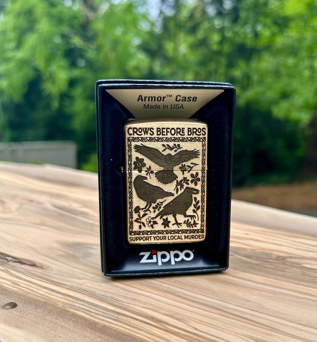 Crow Murder Custom Engraved Zippo | Armor Case | Solid Brass