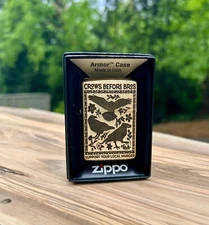 Crow Murder Custom Engraved Zippo | Armor Case | Solid Brass | Made in USA