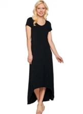 H by Halston Regular Hi-Low Hem Knit Maxi Dress Black Size Large Short Sleeve