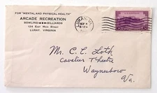 1938 Arcade Recreation Bowling Billiards Luray VA Advertising Cover