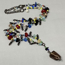 Dainty Fringe Necklace Multicolor Sea Glass Transparent Pendant Beach Collar 18"