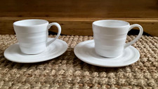 2x Jamie Oliver at Home JME White Ceramic Stripe Teacups & Saucers Barbara Eigen