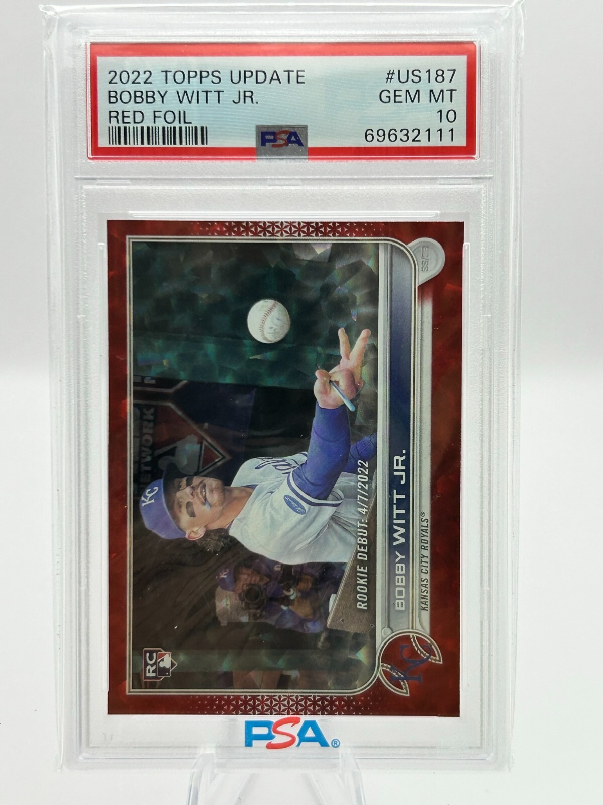 BOBBY WITT JR 2022 TOPPS UPDATE ROOKIE DEBUT RED FOIL 100/199 PSA 10 #US187 JC