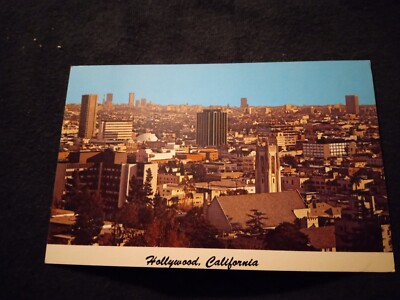 Sun is Setting in the West Aerial View of Hollywood California - Old Postcard
