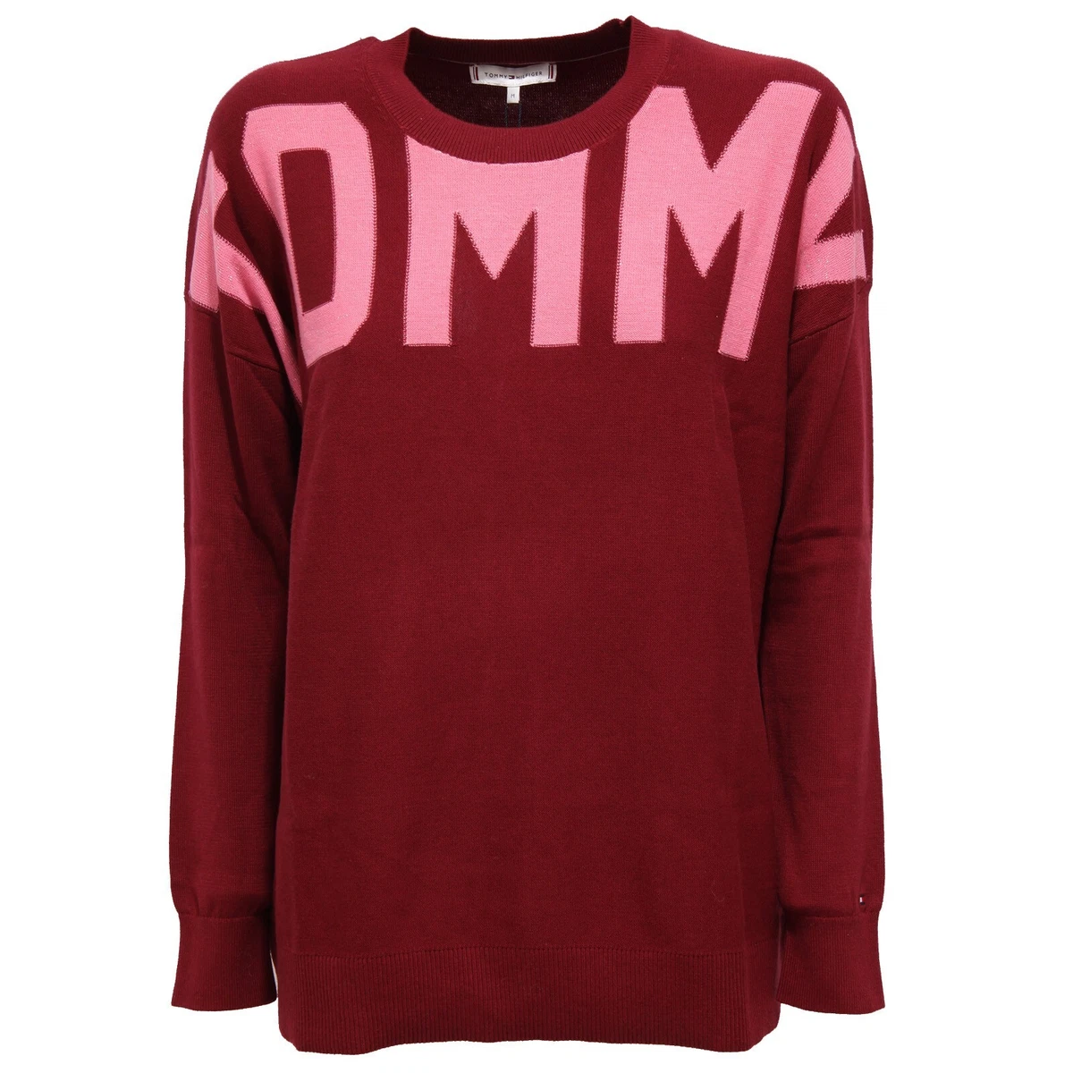 1108K maglione oversize donna TOMMY HILFIGER bordeaux pink cotton