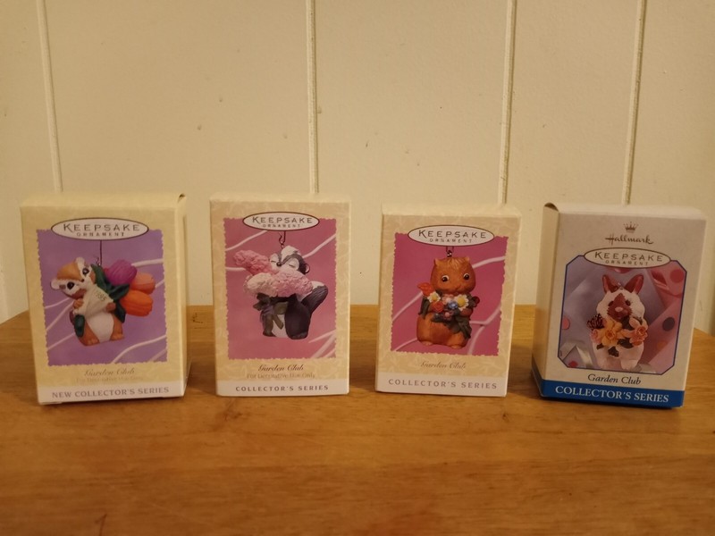 COMPLETE SET of 4 HALLMARK EASTER ORNAMENTS Garden Club Animals Bunny