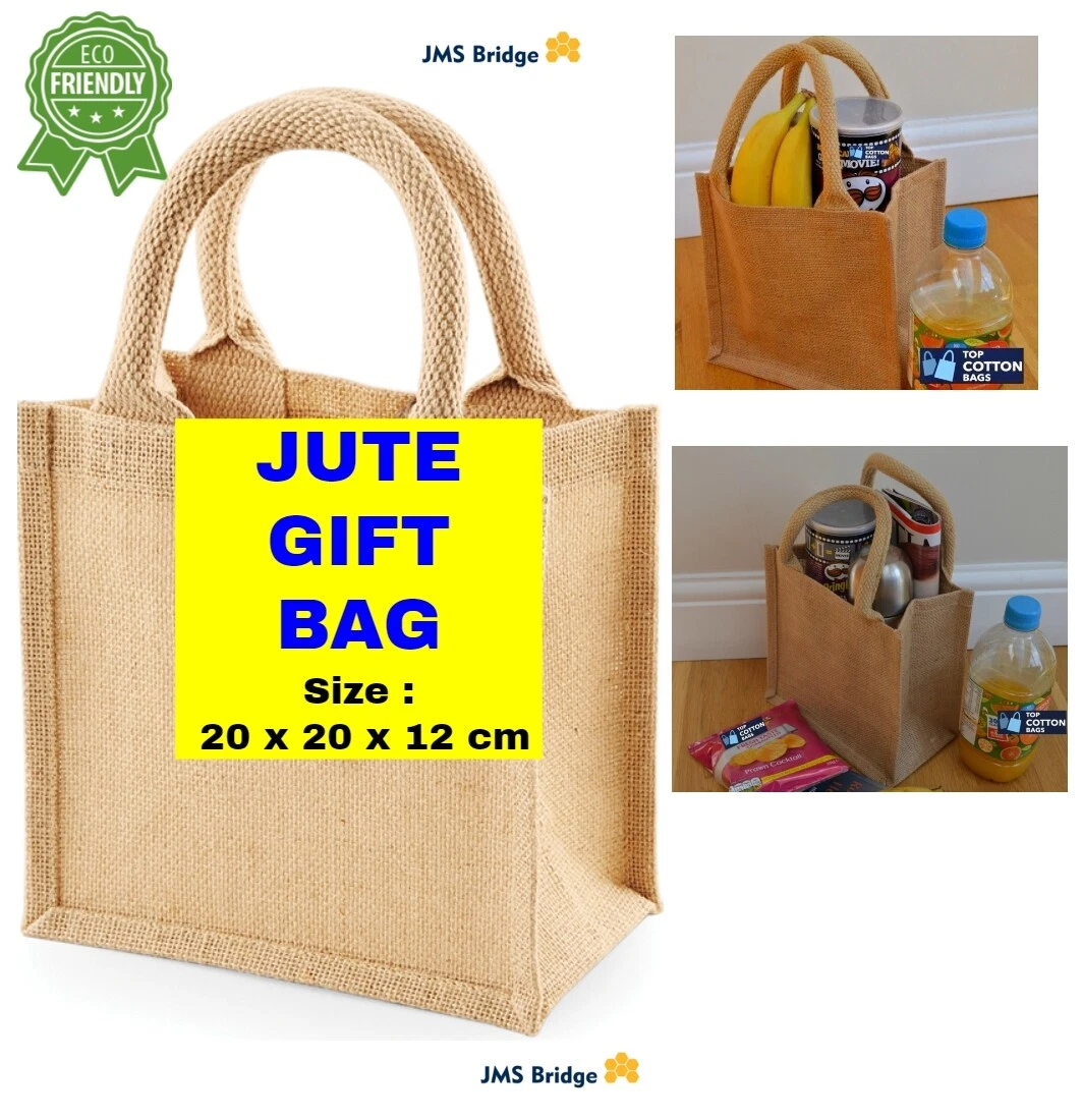 Jute Hessian Mini Gift Sandwich Shopping Bag with Cotton Corded Handle 10 Pack