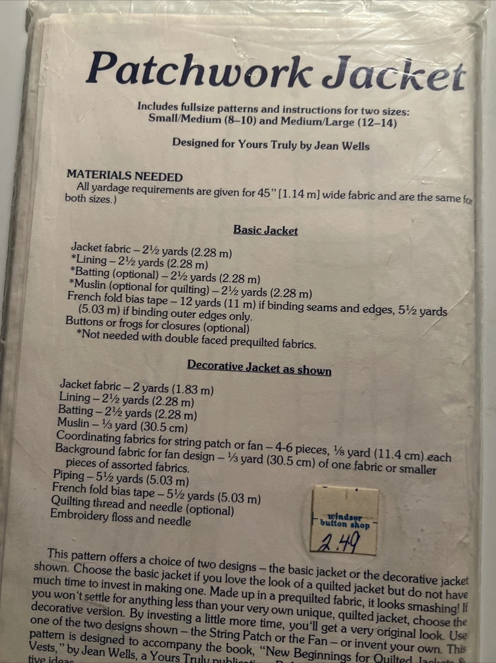 Vintage Yours Truly 1980 #3737 Patchwork Jacket S M L Uncut Farmcore Garden Girl - Image 3 of 3