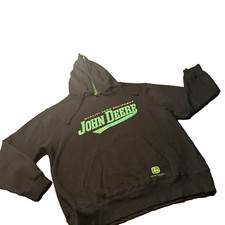 Y2K John Deere Quality Farm Equipment Black Drawstring Hoodie Mens Large