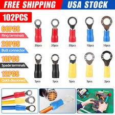 102PCS Insulated Electrical Wire Splice Terminal Spade/Crimp/Ring Connector Kit