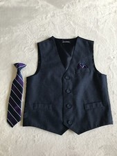 Boy's Navy Blue Dress Vest with Striped Clip - On Tie Size 7 Regular