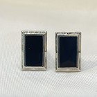 Vintage Silver Tone Black Onyx Style Rectangle Cufflinks Mens Formal Jewelry — photo 1