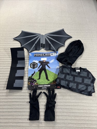 Minecraft Ender Dragon Boy Costume Small 4-6 Jumpsuit Wings Gloves Tail Hood