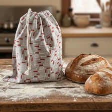 Green Floral Cotton Linen Bread Bag, Reusable Sourdough Bread Storage Bag