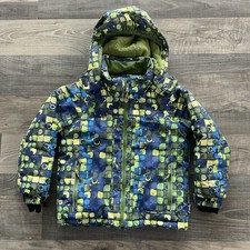 Kamik Winter Snow Coat Jacket Kids Size 4 Blue Green Yellow Hooded Fleece Lined