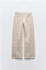 Zara Mid Rise Studded TRF Wide Leg Jeans 8197/028 Size 27, US 4 Beige