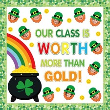 76Pcs St. Patrick's Day Bulletin Board Decor Shamrock Rainbow Gold Coin Pot Pape