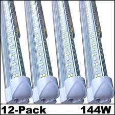 12-Pack 8 FT LED Shop Light 144W Linkable Ceiling Tube Fixture Daylight 6500K