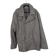 Old Navy Mens XXXL Gray Pea Coat Go-Recycled Wool Blend Double Breasted