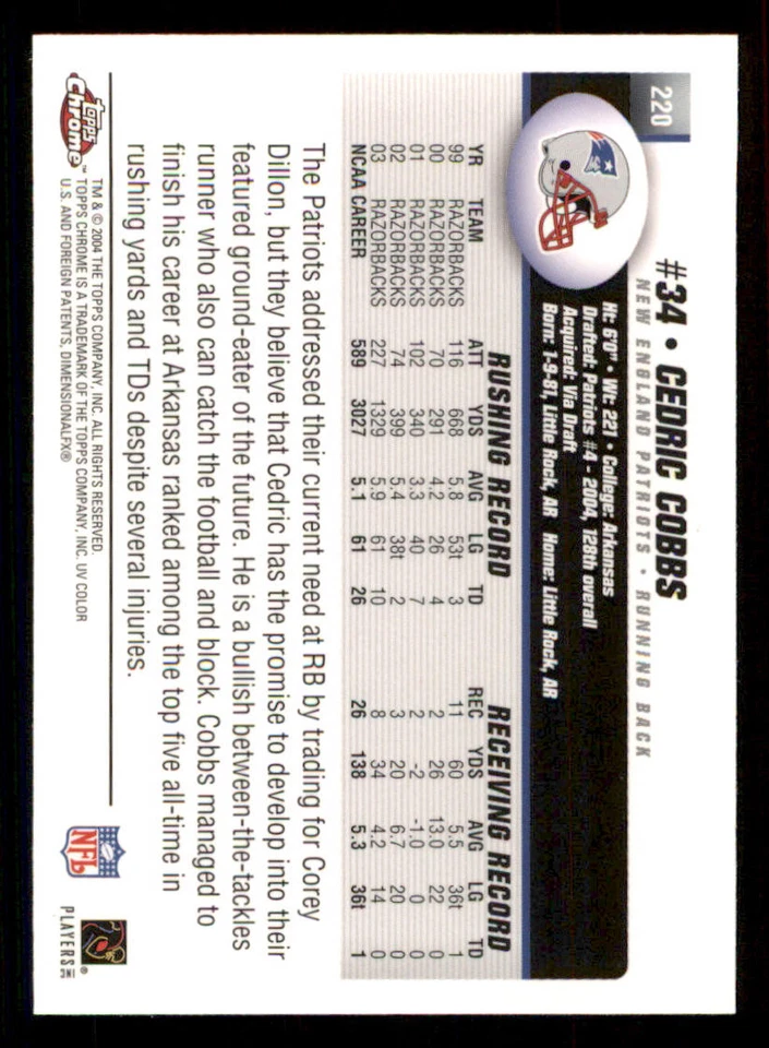 2004 Topps Chrome #220 Cedric Cobbs RC - Image 2 of 2