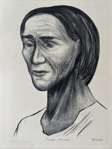Chet LaMore (Wisconsin 1908-1980) Pioneer Woman WPA Federal Art Project Signed