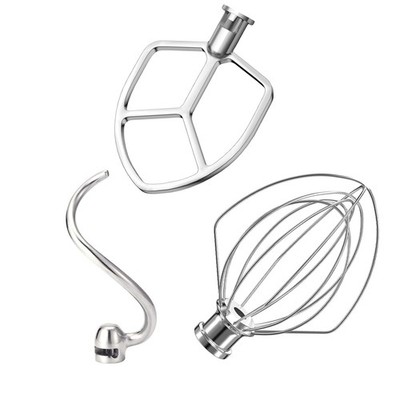 Stainless Steel 3 Piece kit Attachments for KitchenAid Stand Mixer and 5.5-6 Qua