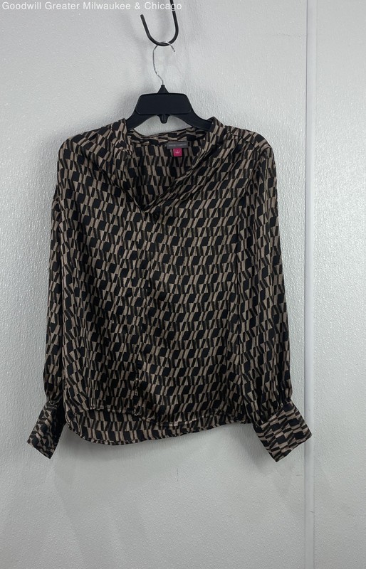 NWT Vince Camuto Women's Brown Pattern Long Sleeve Blouse Size L