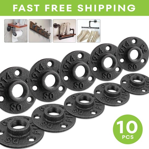 10 Pack 1/2 Inch Malleable Iron Pipe Fitting DIY Floor Flange with Threaded Hole