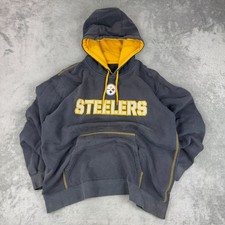 Pittsburgh Steelers Majestic Fleece Hoodie Pullover Gray Embroidered Y2K Faded L
