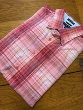 Tommy Hilfiger Mens Button Down S/S Plaid Shirt 80s 2ply Fabric Size Large Red