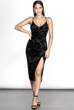 Windsor Budding Radiance Bodycon Floral Velvet Burnout Midi Dress - Black Size M