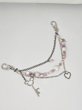 Double Chain Purse Charm Mickey's Key  Pink Hearts