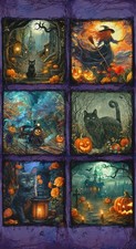 Moon Spell Block Panel  Halloween Cat Panel  24"  Kaufman