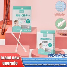 50pcs Baby Adhesive Cotton Swabs Thin Shaft Type For Baby Ear Nose Clean