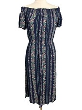 Old Navy Floral Sundress Womens Petite S Blue Off Shoulder Ruffle Midi Boho