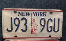 Vintage New York Statue of Liberty License Plate J93 9GU NY Tag