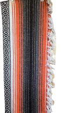 S.D.C. Mexican Blanket, Large Authentic Woven Falsa Throw 70"x50" Orange Blk