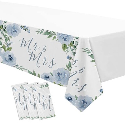 Dusty Ble Mr and Mrs Bridal Shower Decorations Tablecloth, Something Blue