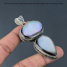 Oval Black Mother Of Pearl Gemstone Vintage Pendant Jewelry 925 Sterling Silver