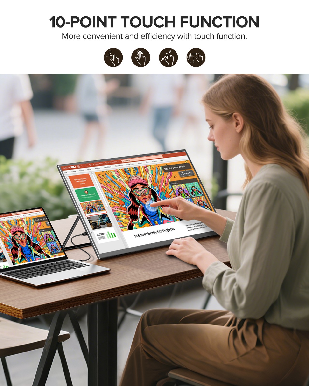 120Hz Touch Portable Monitor, 23.8 Zoll Tragbarer Mobiler IPS Bildschirm FHD HDR