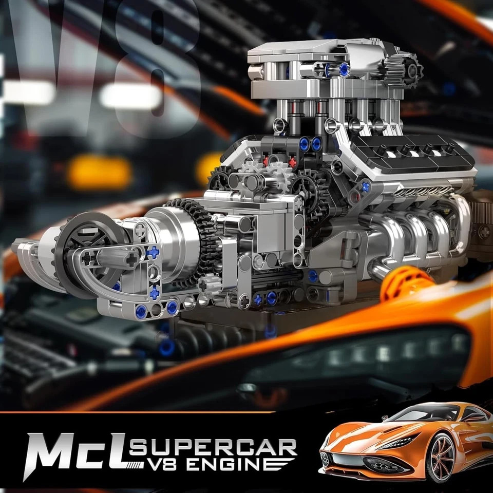 V8 Combustion Engine Model Kit That Runs, Build Your Own MOC V8 Engine Model Toy