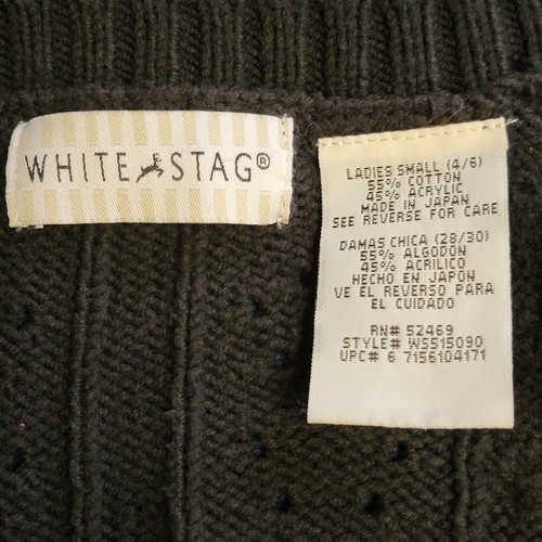 Vintage 2000er weißer Hirsch schwarze Strickjacke Pullover Damen Gr. S Pointelle Zopfmuster Oberteil - Bild 5 von 5
