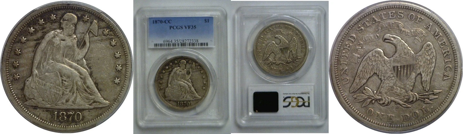 1870-CC $1 Seated Liberty Dollar PCGS VF-35