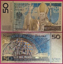 POLAND 50 ZLOTYCH 2005 BU FANTASY NOTE,GOLD FOIL,POPE JOHN PAUL II,ANNIVERSARY O
