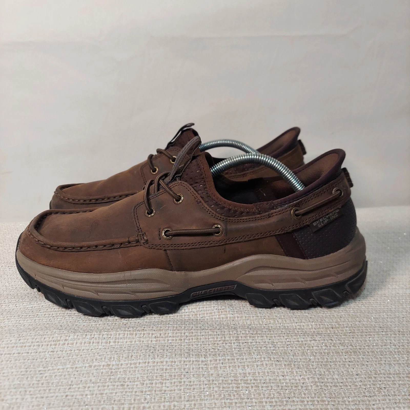 Skechers Slip-ins Relaxed Fit Knowlson Brown Leather Shoes 205188 Mens 10.5