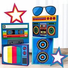 7 pcs Large 80s 90s Party Decorations 3D Hip Hop Favor Set Paper Boombox Cass...